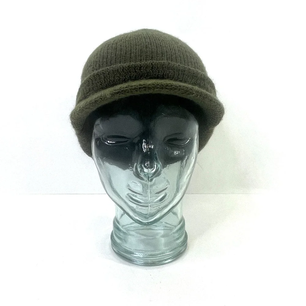 US Army Wool Watch Cap Green‎ Knit Visor Hat Beanie Vintage 80s Made in USA